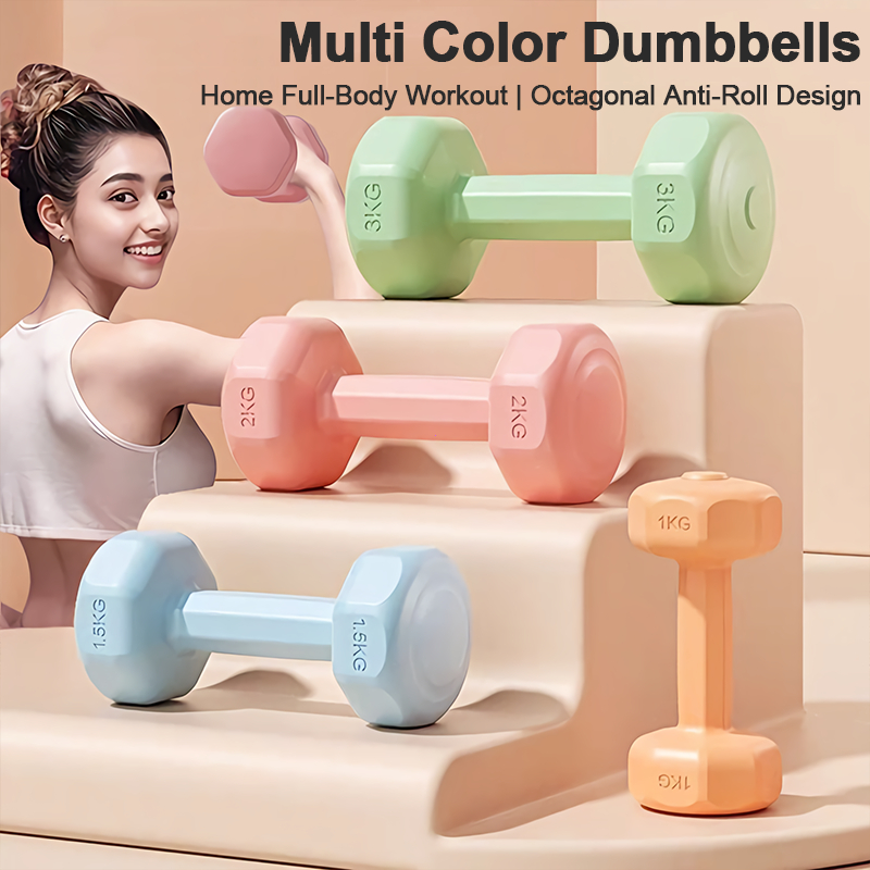 Set Dumbbell Heksagon 2 pek Wanita untuk Kecergasan Gim, Latihan Angkat Berat Rumah (1kg/2kg/3kg)