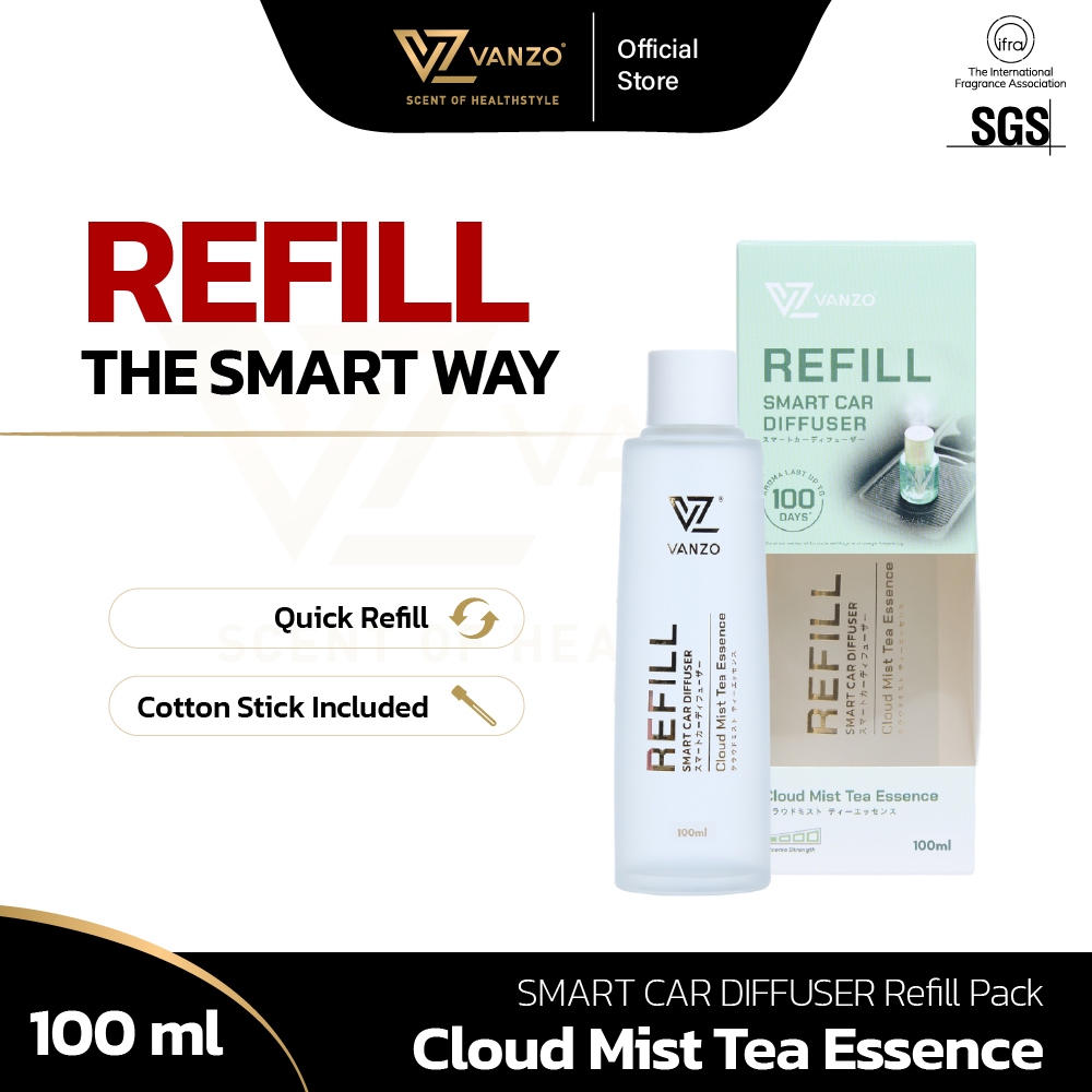 VANZO Smart Car Diffuser Refill Pack - Cloud Mist Tea Essence (100ml)