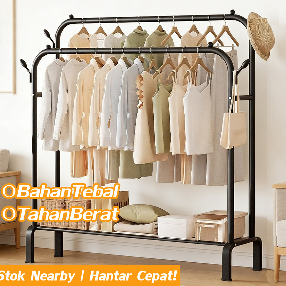 Standing Clothes Rack-Rak Baju Kaki Berkualiti Tinggi Lipat Bertiang Dua | Pengeringan Baju Rumah Drying Rack
