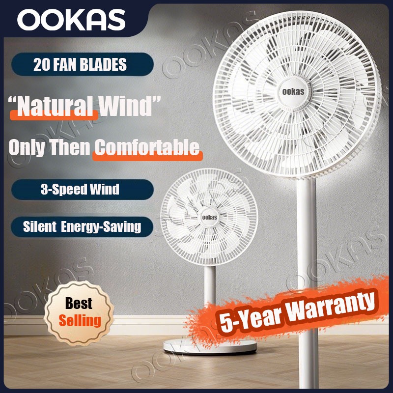 OOKAS Stand Fan Electric Fan🔥20-Blade Strong Wind 3 Speed kipas murah table fan air circulation fan