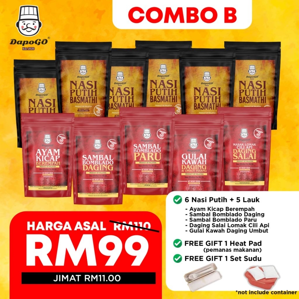 DAPOGO KOMBO B RM99 | 6 NASI + 5 LAUK | FREE 1 Heat Pad (Container not included) |PALING UNTUNG, RUGI KALAU TAK GRAB!!