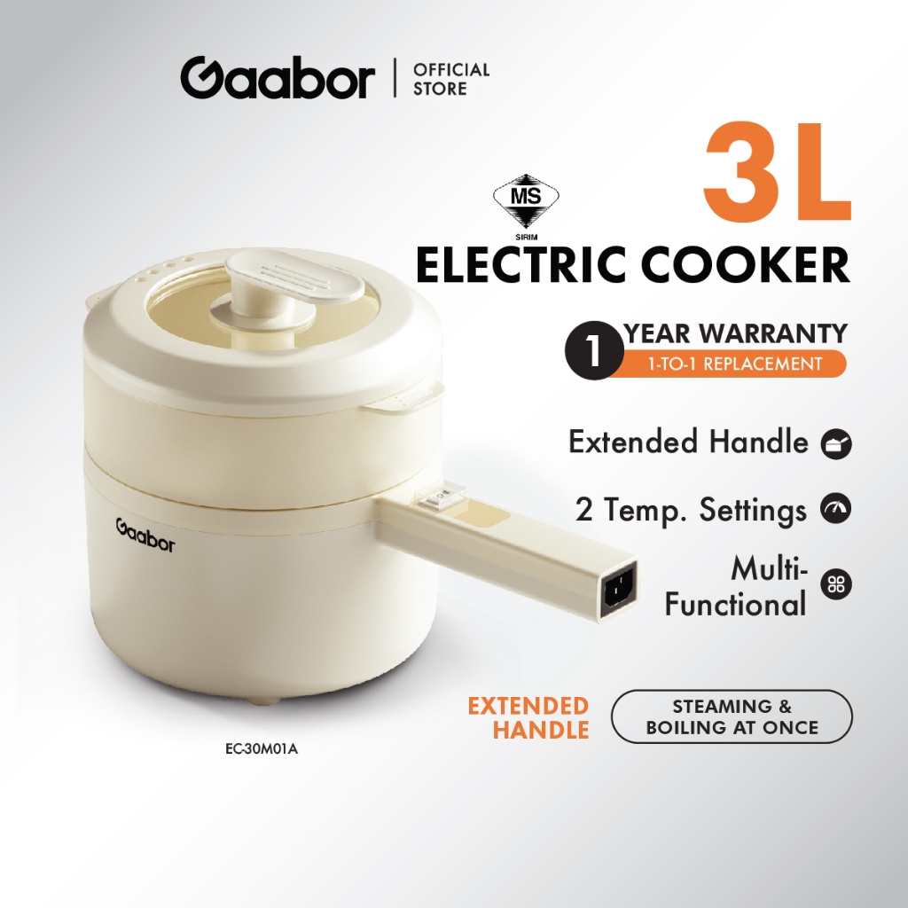 Gaabor 3L Multifunctional Electric Cooker, Electric Skillet, Non Stick Mini Pan
