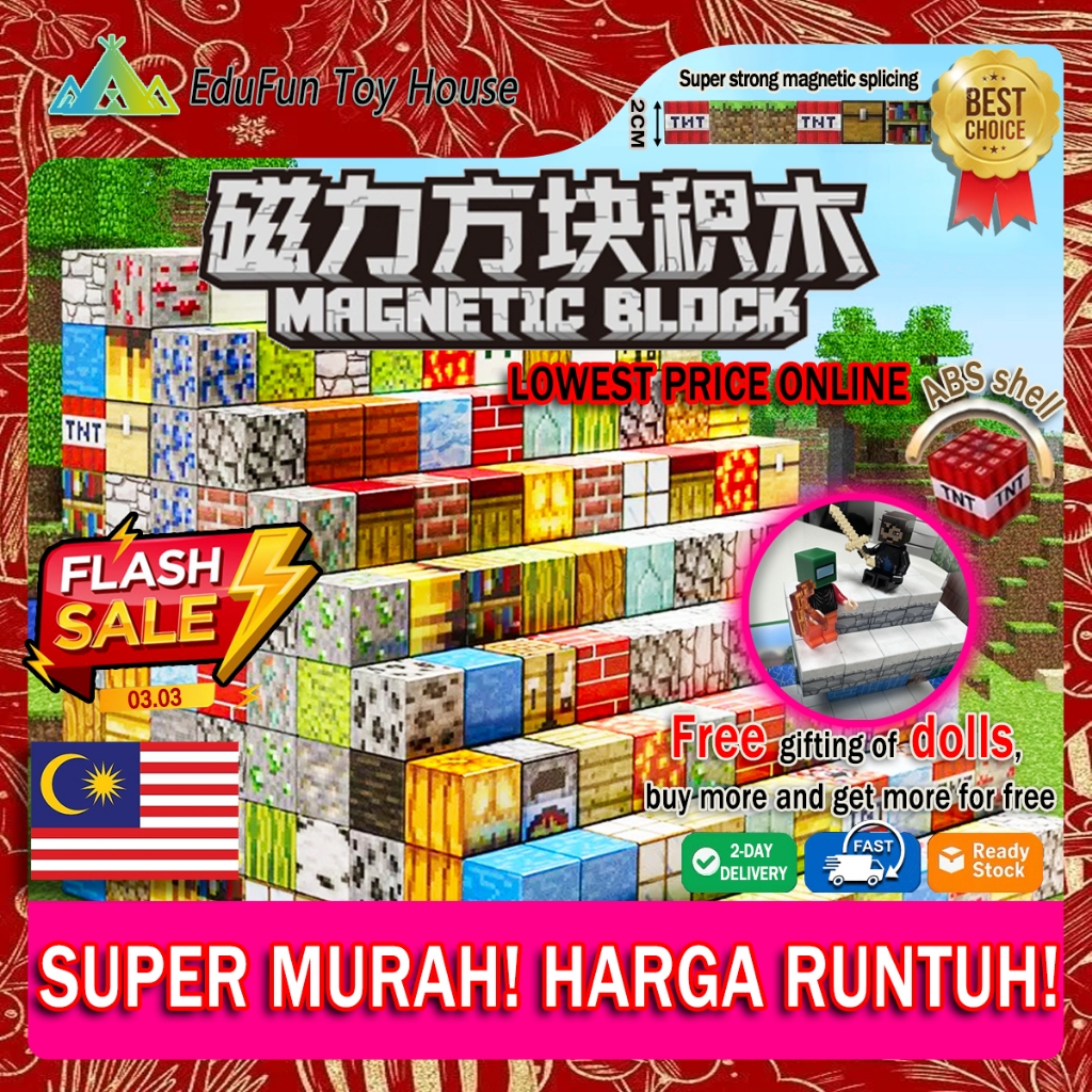 100pcs Mainan Magnet Kanak-kanak DIY Blok Kreatif Montessori Hadiah Aktiviti Interaktif STEM Hadiah