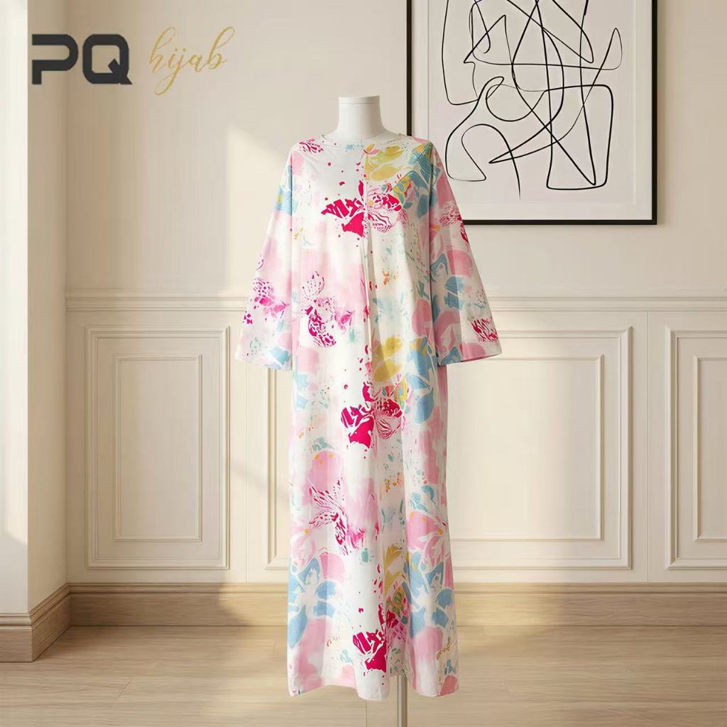 (PANDA QUEEN) Kaftan Kejururawatan, Saiz Bebas, Zip Halimunan untuk Wanita, Gaya Tradisional Elegant Floral Raya Casual