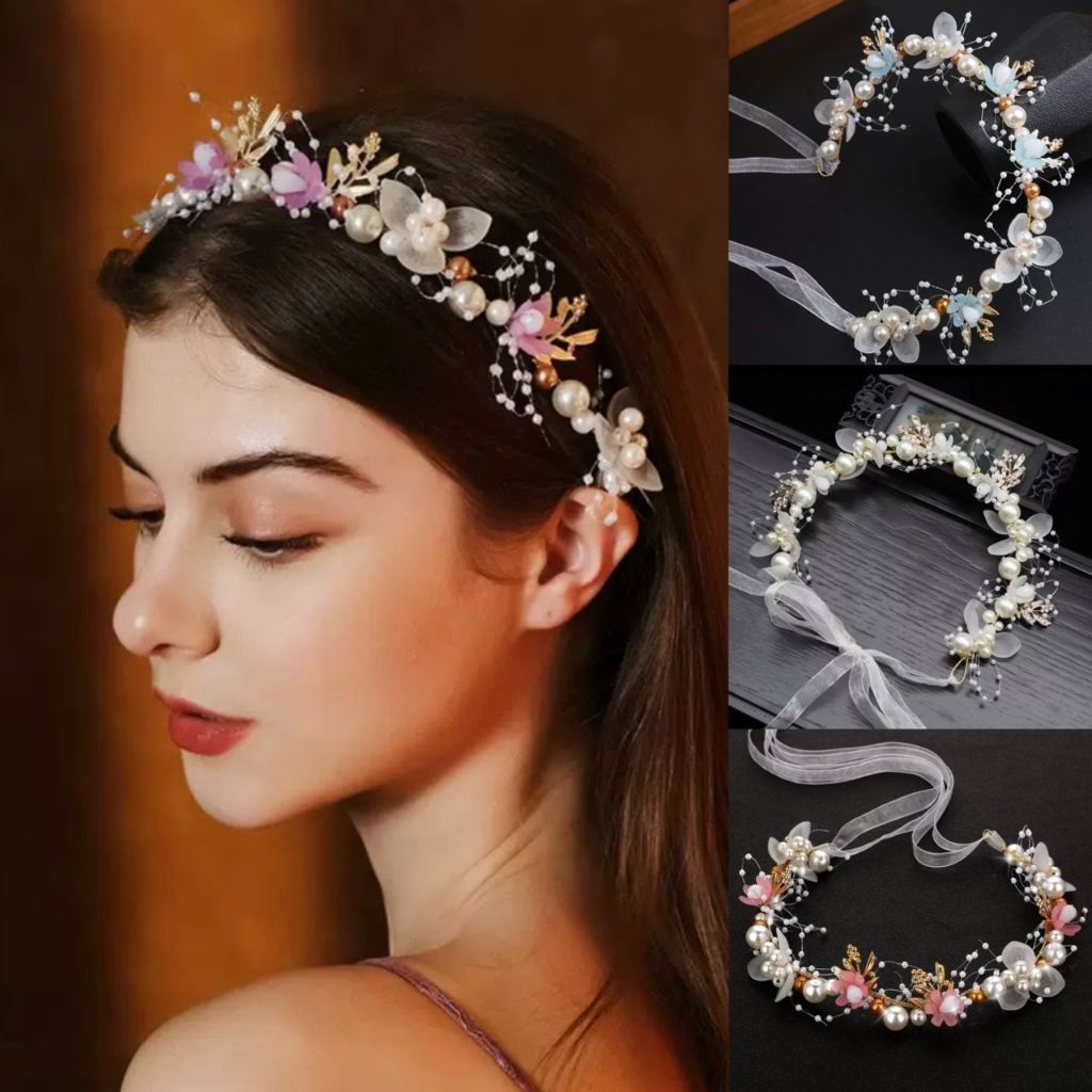 Forest-themed floral wreath, pearl headband, and hair tie(ready stock)