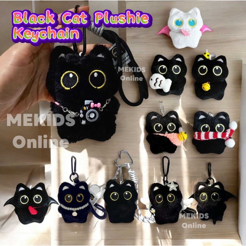 SHIP in 24HrsBlack Cat Black Kitten Plushie Keychain Doll Bag Pendant Angel Cat Keyring Fun Birthday Surprise Gift黑猫挂件