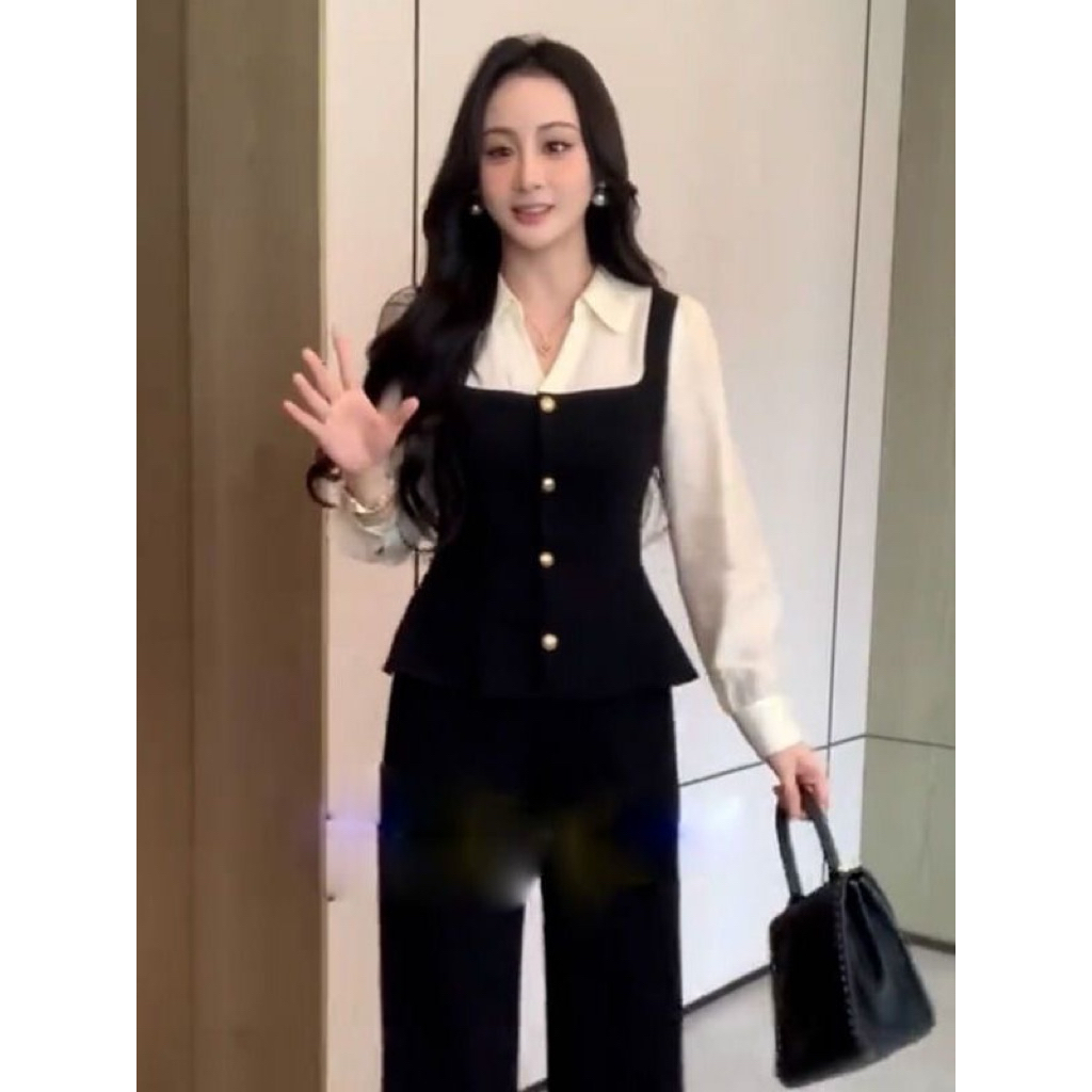 L-XL✅Ready🖤收腰显瘦连体裤套装 / Elegant Waist Slim Jumpsuit Set 简约通勤穿搭