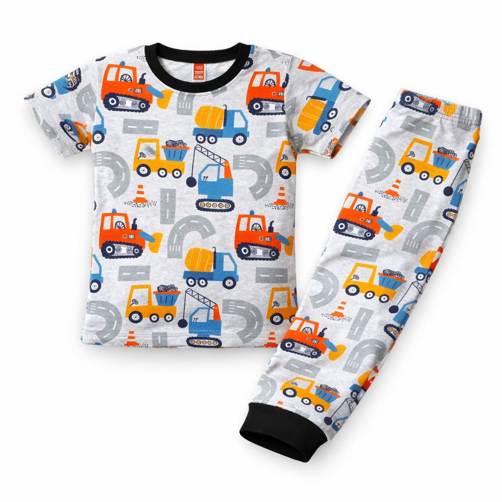 24hrs⚡ Cotton Full Printed Baju Budak Lelaki Pyjamas Pajamas Sonic Dinosaur Superhero Truck