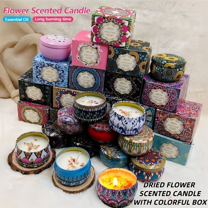 Aroma Scented Candles Natural Fragrance Soy Wax Candle with Dried Petal Door Gift Kahwin Doorgift Lilin Wangi Gift Set