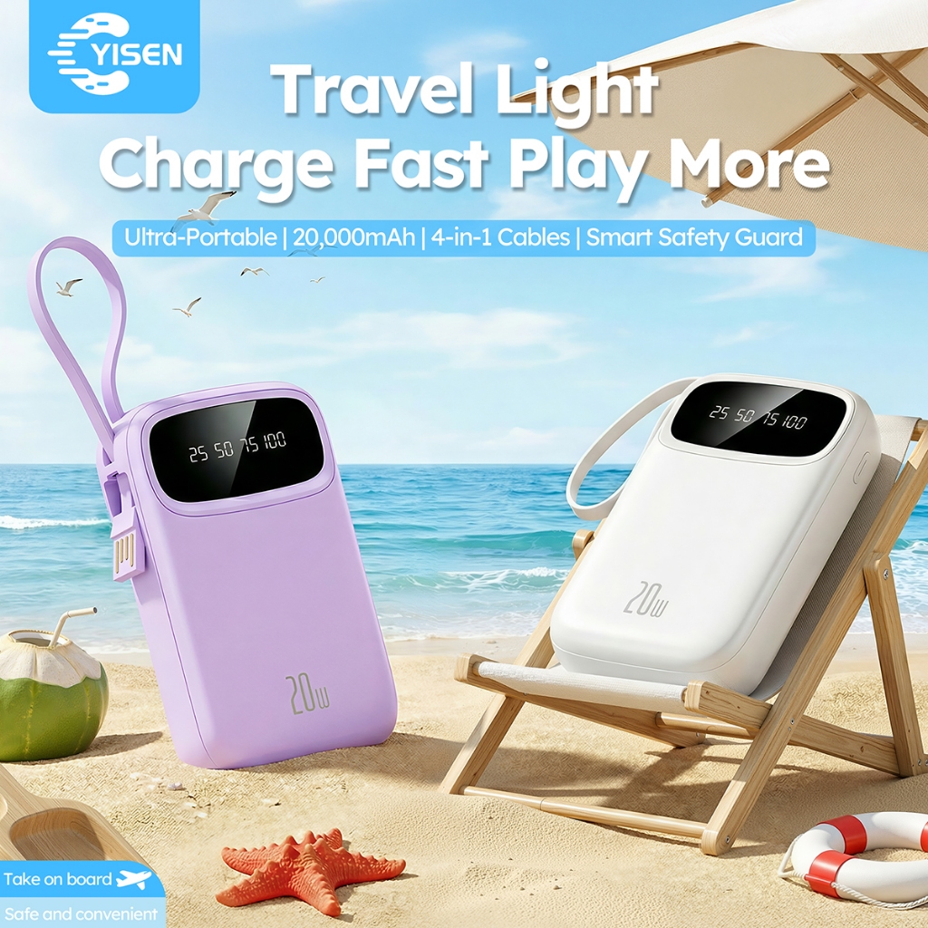 20000mAh Power BanK Fast Charging Built in 4-Cable powerbank Portable Charger Digital Display
