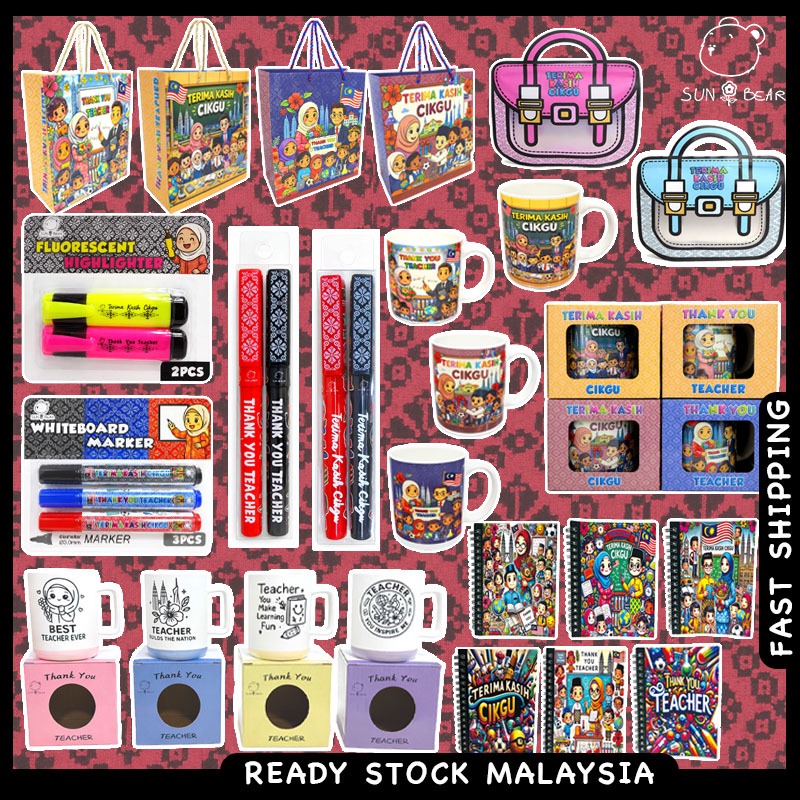Teachers Day Gift Bag Pen Whiteboard Marker Highlighter Mug Cup Thank You Teacher Terima Kasih Cikgu Hadiah Hari Guru