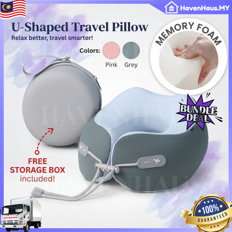 【SHIP IN 24HRS】Memory Foam U-Shaped Travel Pillow Comfortable Neck Support Flights Office