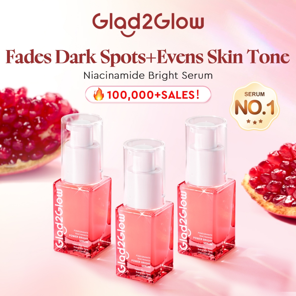 Glad2Glow Pomegranate Niacinamide Power Whitening muka glowing Wajah Brightening Serum Evens skin Tone 17ml