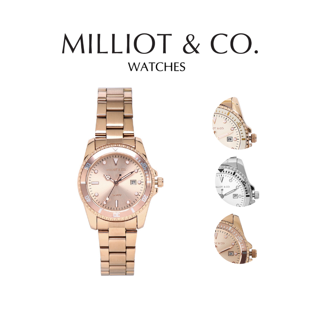 Milliot & Co Victoria Rose Gold Stainless Steel Strap Watch