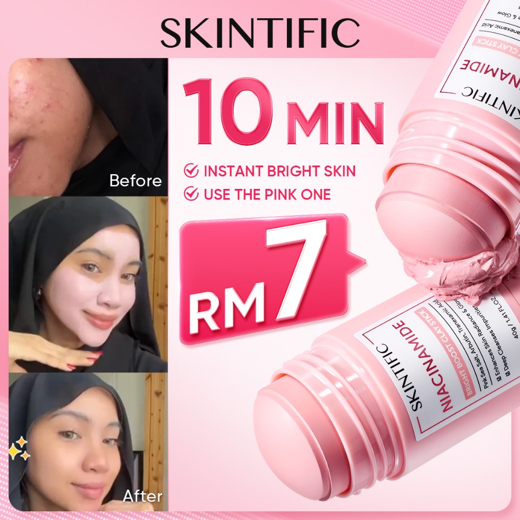 SKINTIFIC Clay Mask Stick kit | Acne Treatment Blackhead Remover Niacinamide Bright Weekly Pore Detox Face Mask Muka