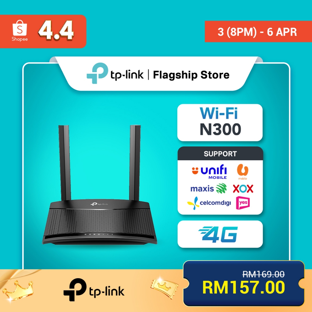 TP-Link 4G Router 300 Mbps TL-MR101 Support Hotspot Unlimited Data Plug‑and‑Play