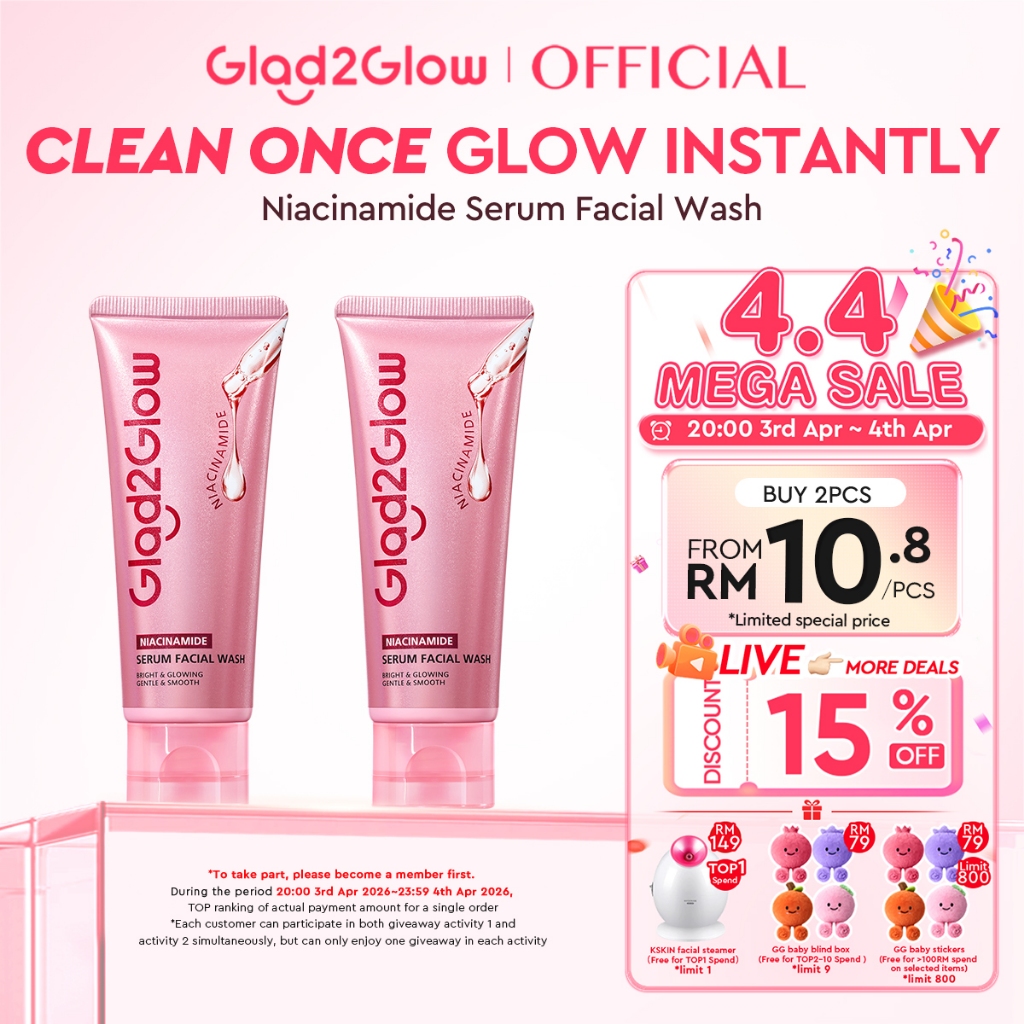 【New Launch】Glad2Glow Niacinamide Serum Facial Wash Cleanser Brightening Hydrating Glowing Face Wash Pencuci Muka