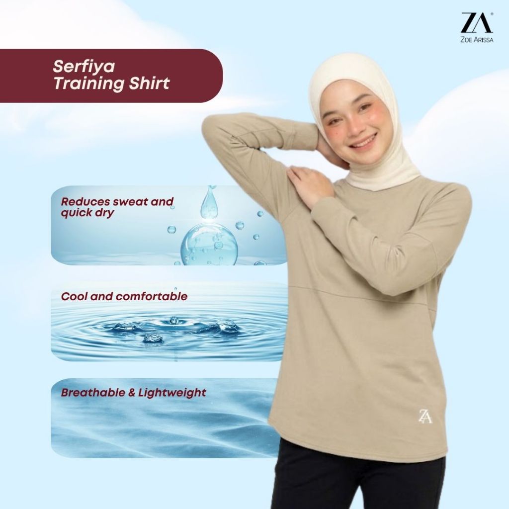 ZOE ARISAH Serfiya Training Shirt Muslimah Activewear Baju Sukan Sport Wanita SPF50 Water Resistance Clothing ZOE ARISSA