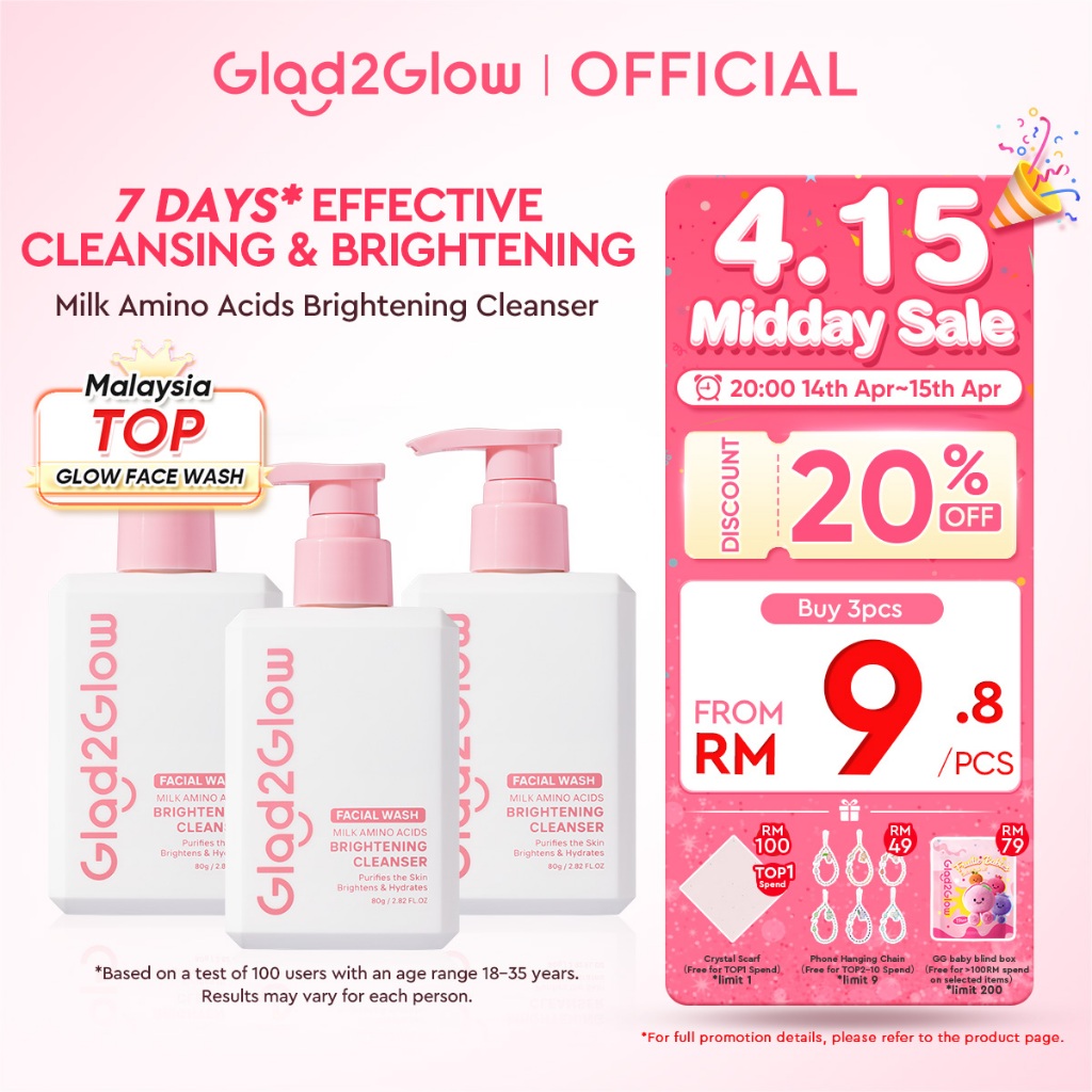Glad2Glow Milk Amino Acid Gentle Facial Cleanser Hydrating Oil Control Glowing Face Wash Pencuci Muka Cleansing