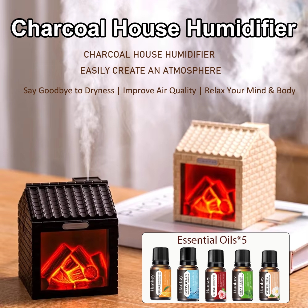 200ml Portable Mini Fireplace Cool Mist Humidifier with Flame Light USB Powered Auto Shut-Off for Bedroom Office Travel