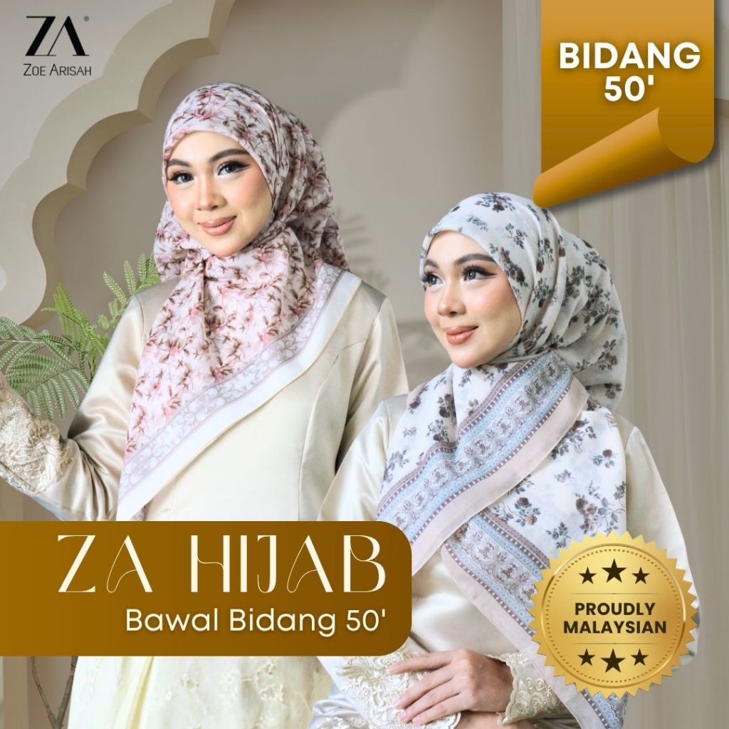 ZOE ARISAH [RAYA 2026] BIDANG 50 PRINTED BAWAL Hijab Tudung Bercorak Cotton Voile Scarf Shawl Segi Empat Baru ZOE ARISSA