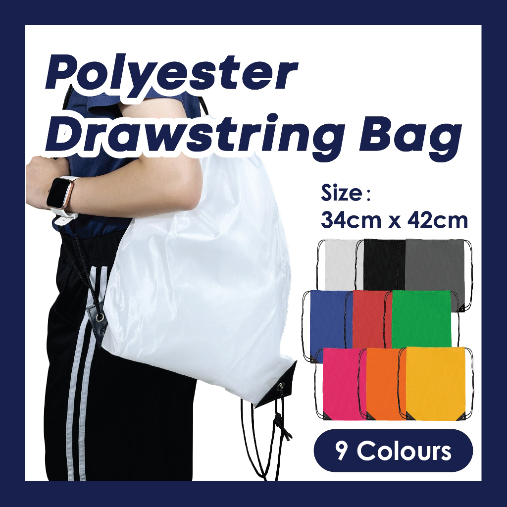 [Ready Stock] Polyester Drawstring Bag Outdoor Storage Bag Nylon Travel Backpack Double Shoulder Bag
