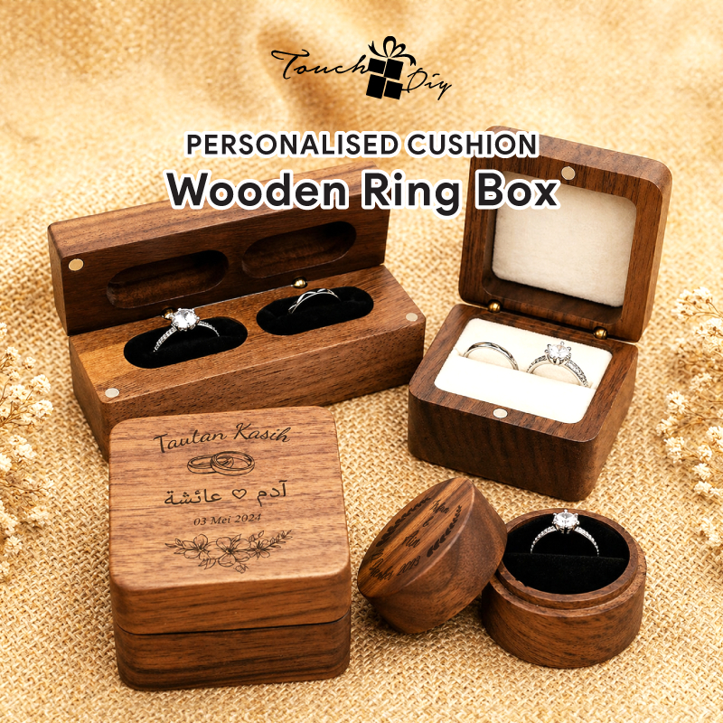 Personalized Rustic Wedding Wood Engagement Ring Box Custom Design | Kotak Bekas Cincin | 定制戒指盒