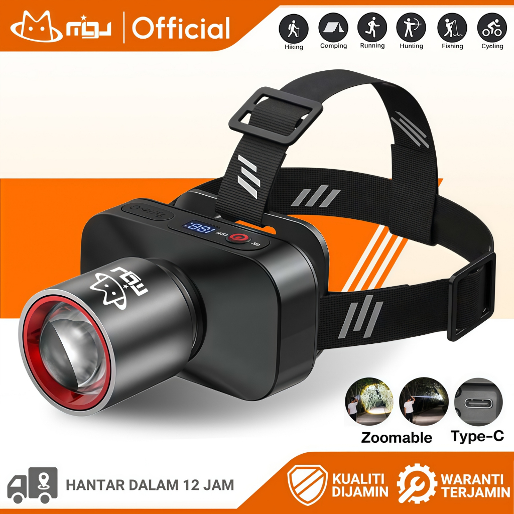 MIGU【BUY 1 FREE 1】Headlight Super Bright USB Rechargeable Headlamp LED Flashlight Camping Lantern HeadLight Lampu Kepala