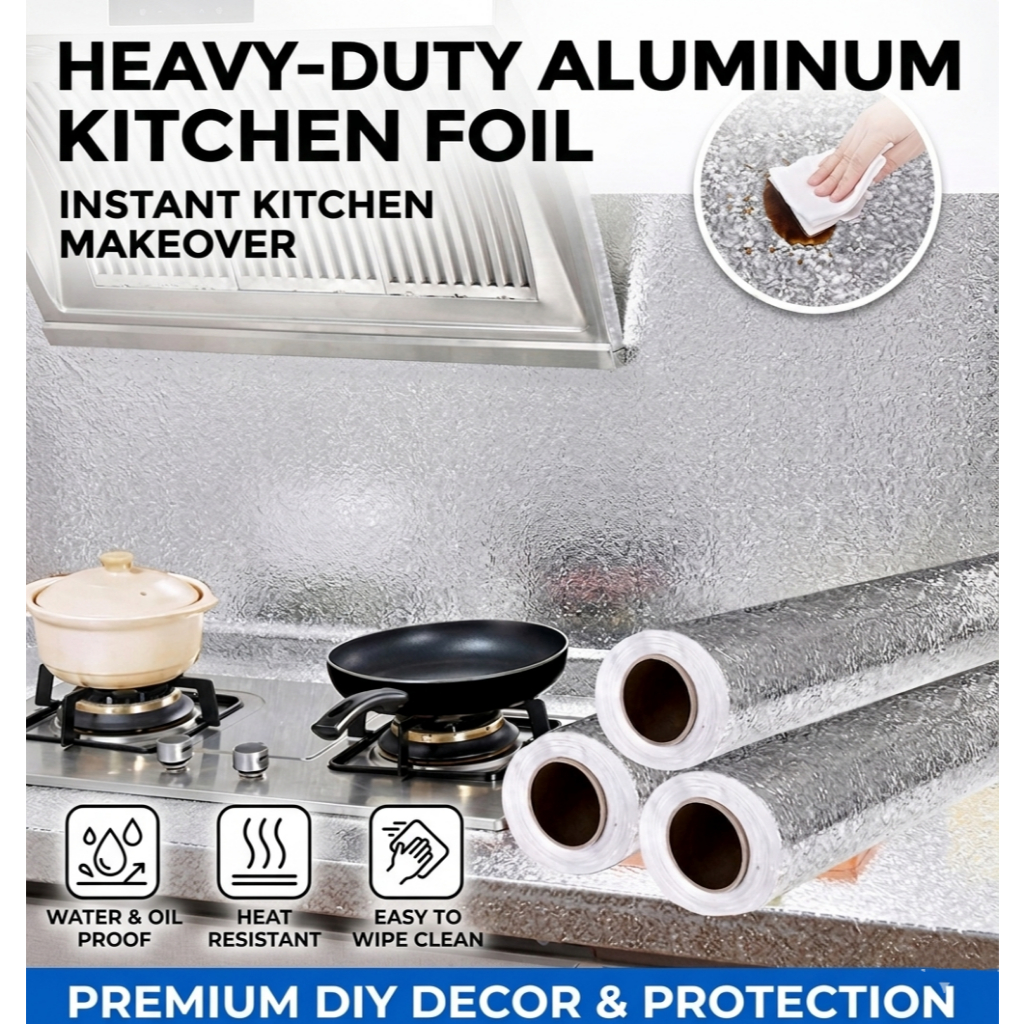 Heavy Duty Aluminum Foil Dapur Sticker, Kitchen Makeover DIY Oil proof Waterproof Kalis Air Kabinet
