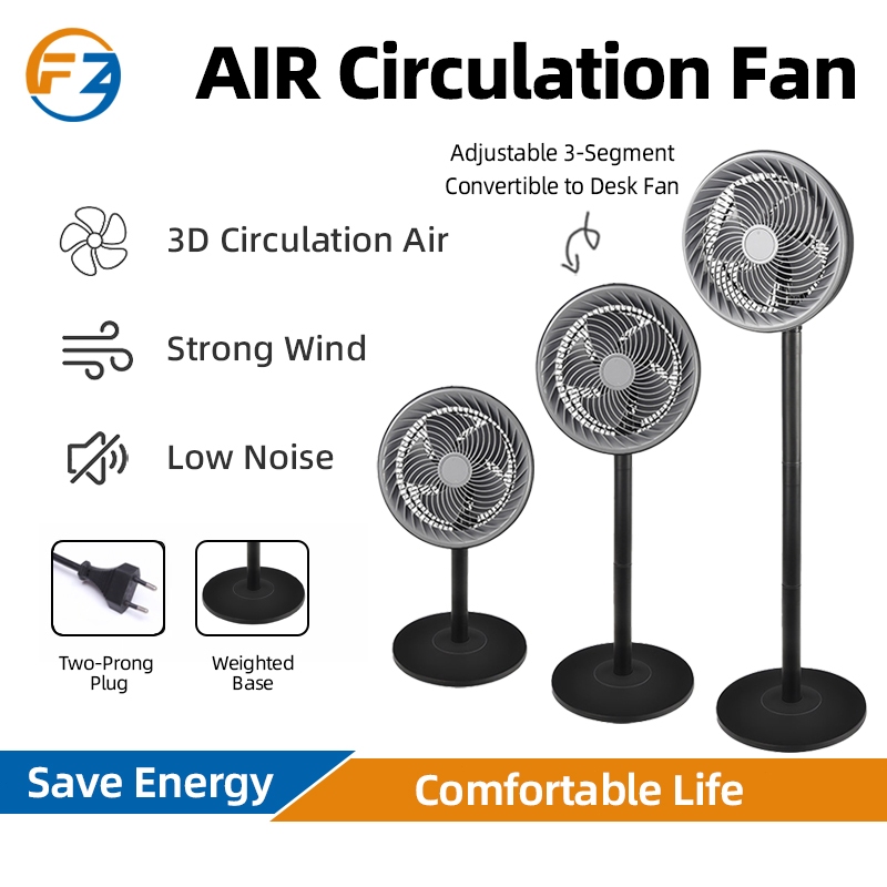 FZ Air Circulation Fan – Adjustable 3-Height Floor & Table Fan, Quiet Strong Wind Cooling Fan