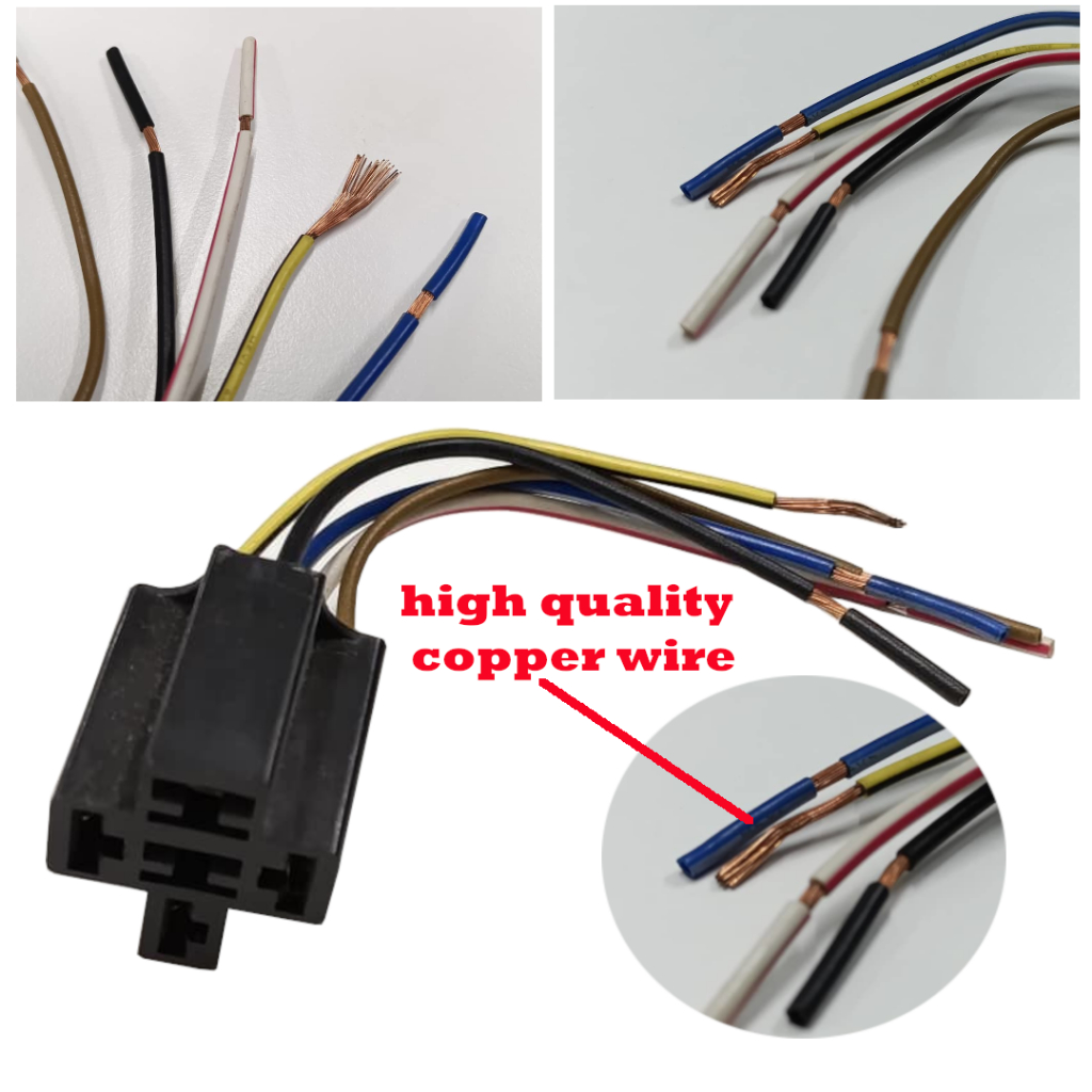 5pin Relay Socket Ceramic Copper Car 12V 24V 80A Led Headlamp Fog Lamp Light Horn Soket Kereta