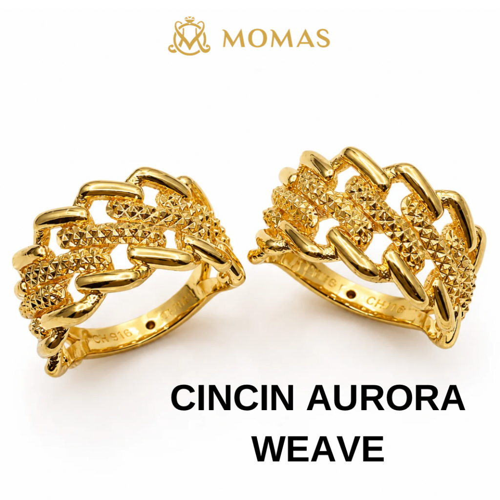 MOMAS CINCIN AURORA WAVE 5D  Emas 916 Original Cincin Emas 916 Bajet Cincin Fesyen Emas 916 Tulen Cincin FesyenEmas 916