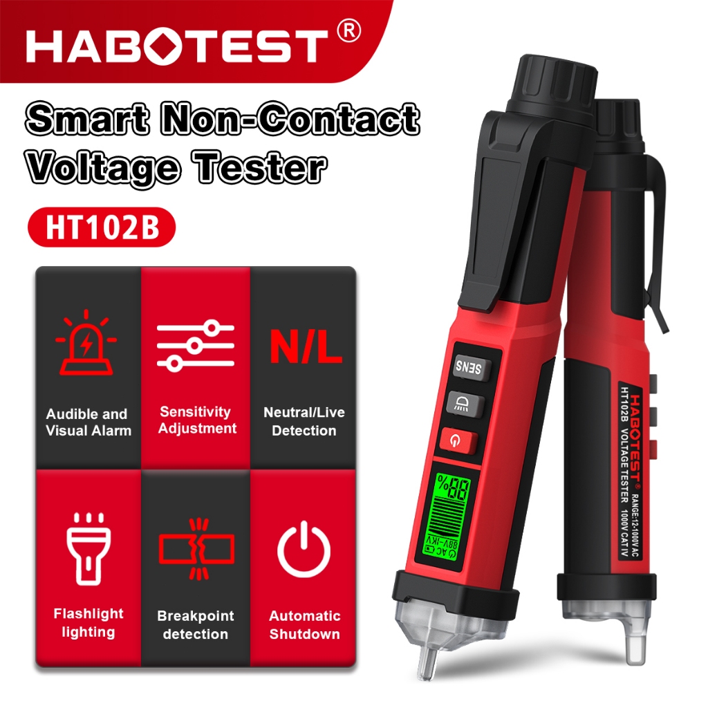 HABOTEST📢HT102B Non-Contact Voltage Tester 12V-1000V Electric Pen with Buzzer,Circuit Break Finder,Live/Null Wire Test