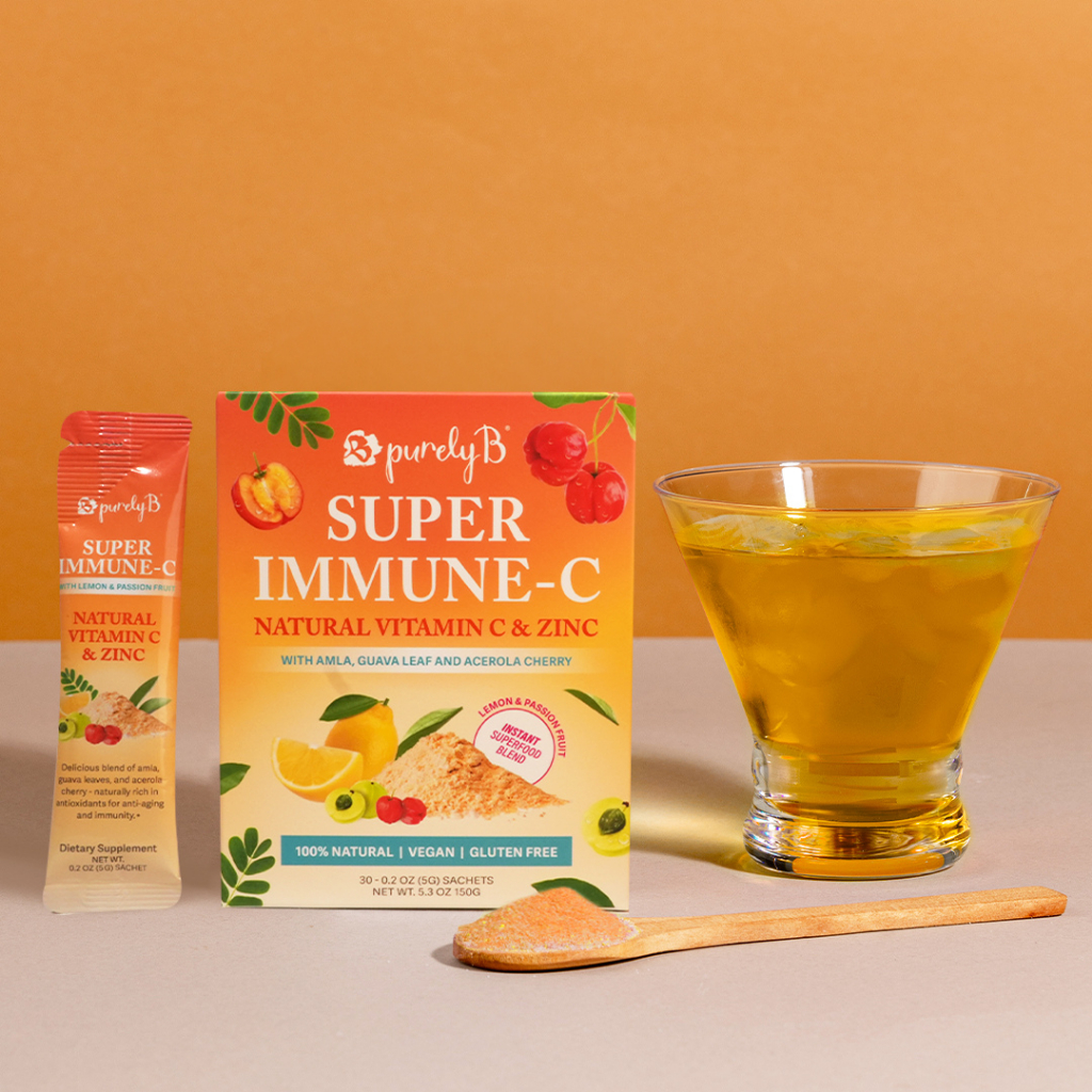 PurelyB Super Immune-C: Natural Vitamin C & Zinc Powder 30sachets - Immunity Booster Supplement