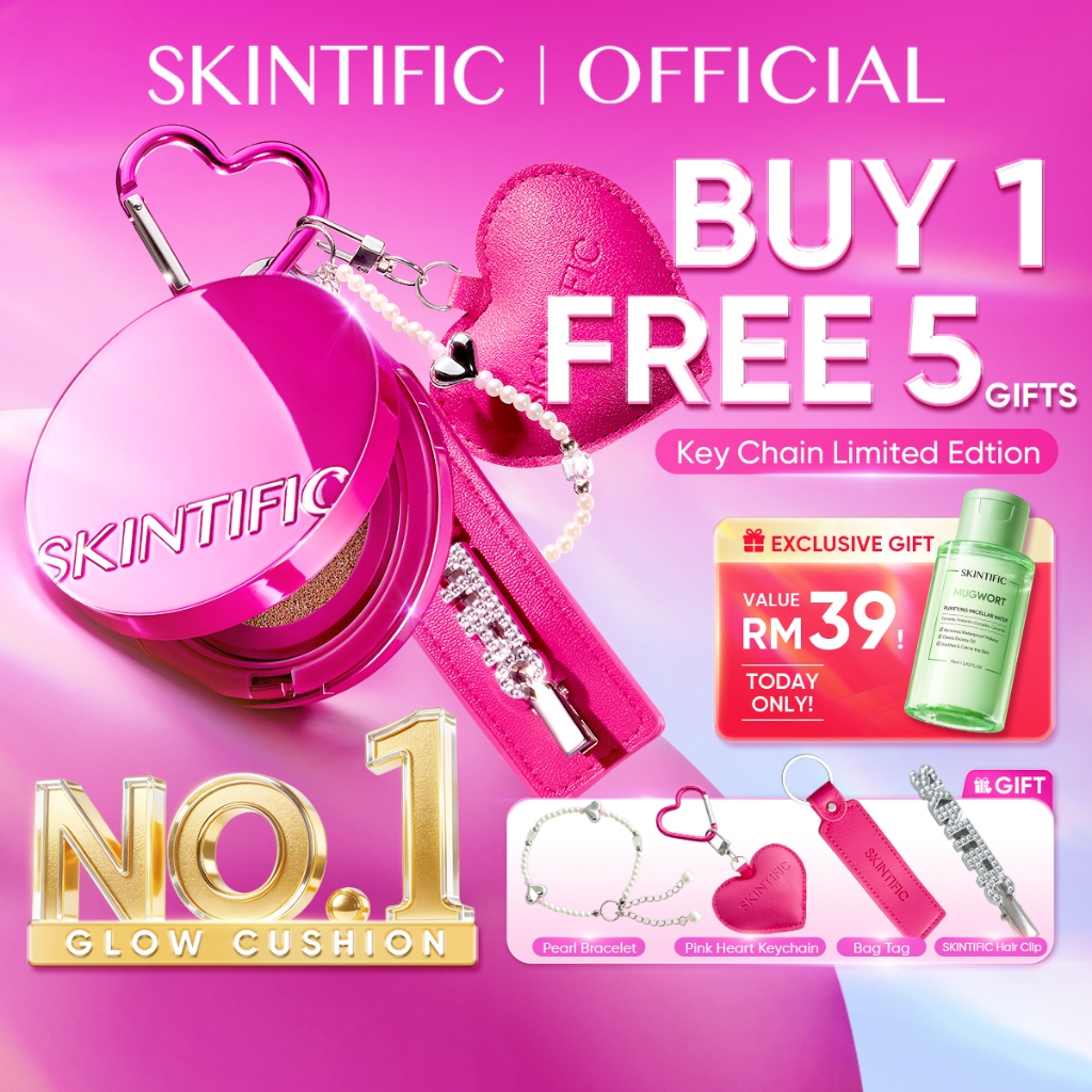 SKINTIFIC Cover Glow Perfect Pink Cushion Foundation Full Coverage Glowing Finish Glass Makeup Lightweight Waterproof