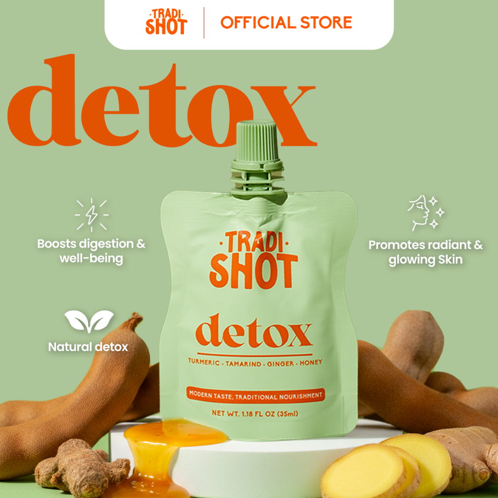 Tradishot Detox Juice • Tasty Jamu Modern Tumeric Shot • Natural Herbal Supplement [7 sachets x 35ml]