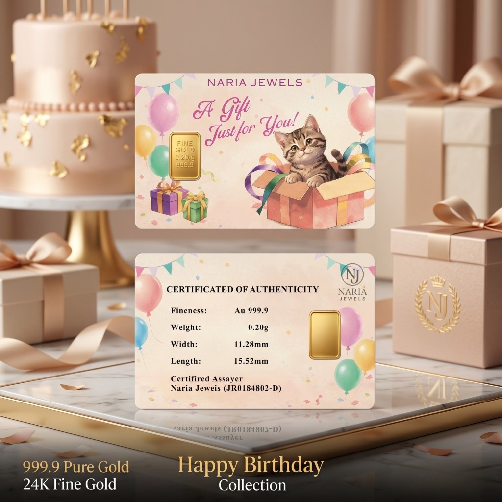 Naria 999.9 24K 0.20g Happy Birthday Series Cute Cat Gold Bar with&hellip;