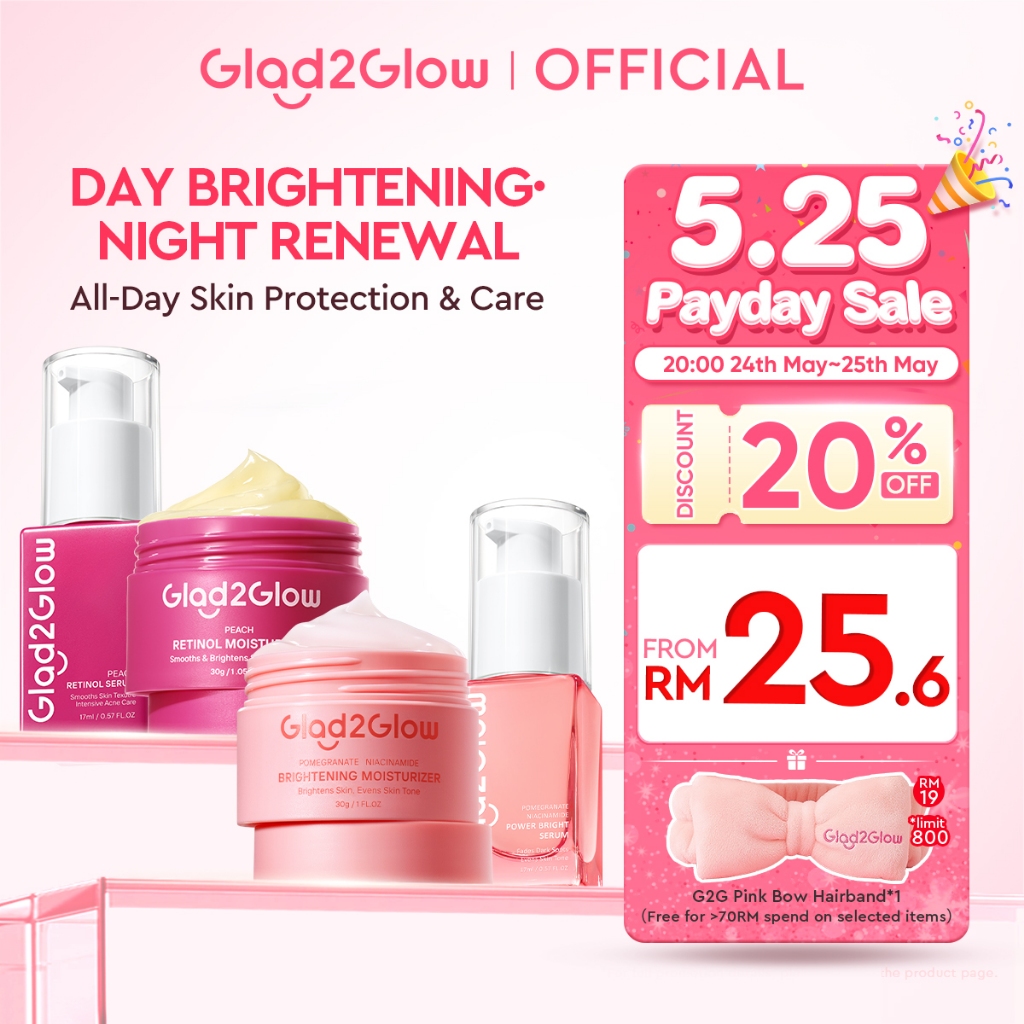 Glad2Glow 4PCS Day & Night Niacinamide Brightening Retinol Smooth Renew Anti Aging Set Moisturizer Serum Facial Cream