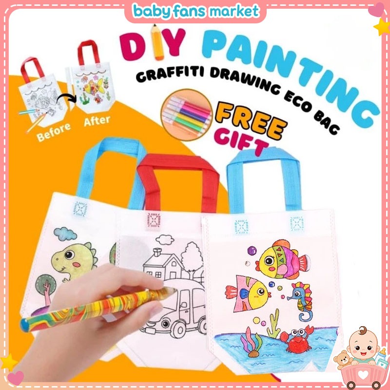 DIY Painting Graffiti Creative Single Sided Drawing Eco Bag Birthday Party Gift Door Gift Free Color Pen 6pcs