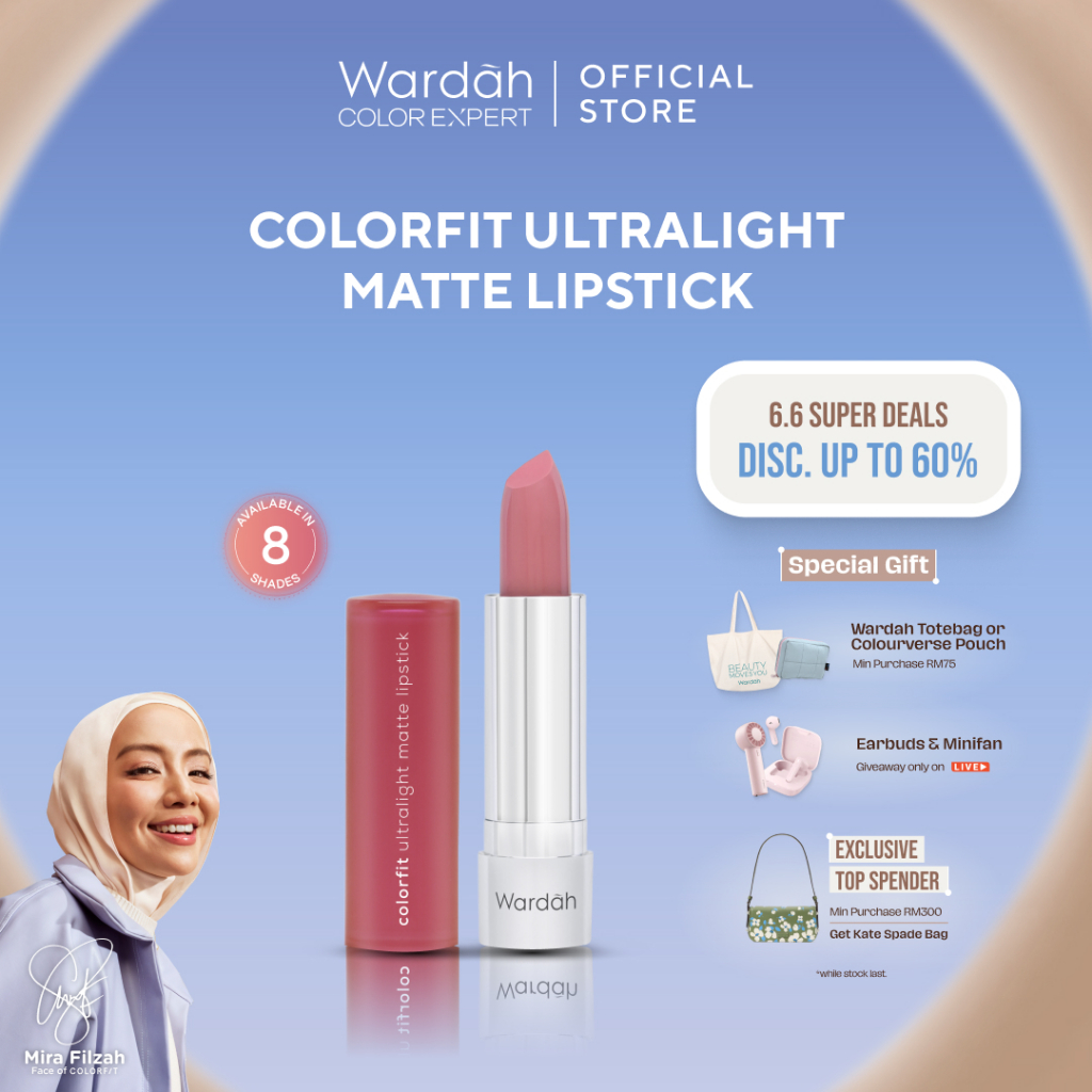 Wardah Colorfit Ultralight Matte Lipstick | Lightweight Lipstick, Soft Powdery Matte Finish, Last Up to 8 Hours