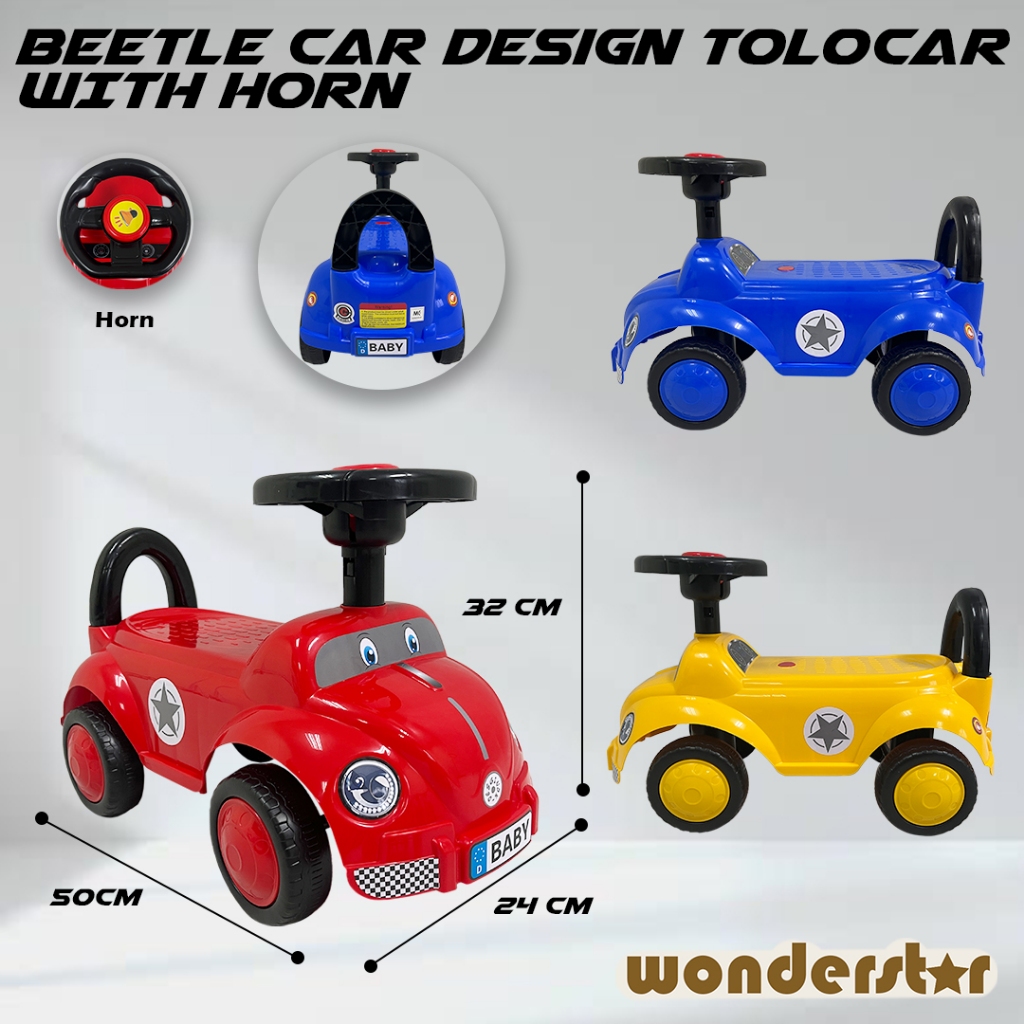 BEETLE CAR DESIGN TOLOCAR WITH HORN FOR KIDS 1-3 YEARS OLD/ KERETA TOLAK DESIGN KERETA UNTUK KANAK UMUR 1-3 TAHUN