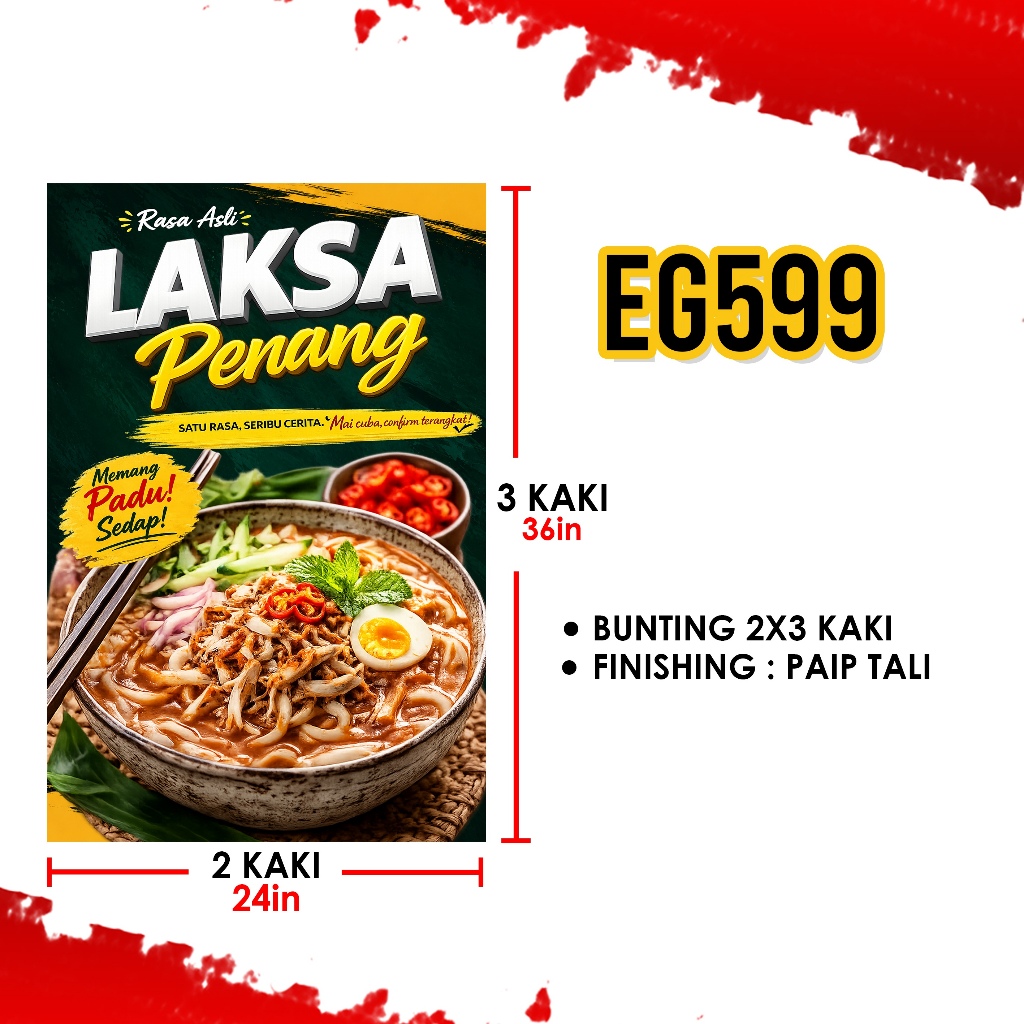 DESIGN LAKSA PENANG | DESIGN READY MADE⚡PAKEJ BANNER DAN BUNTING⚡
