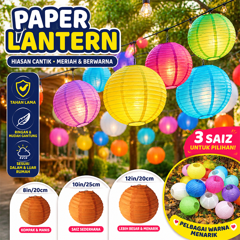 Paper Round Lantern 8/10/12 Inch Colorful Decor Gift for Party Home Festival Decoration