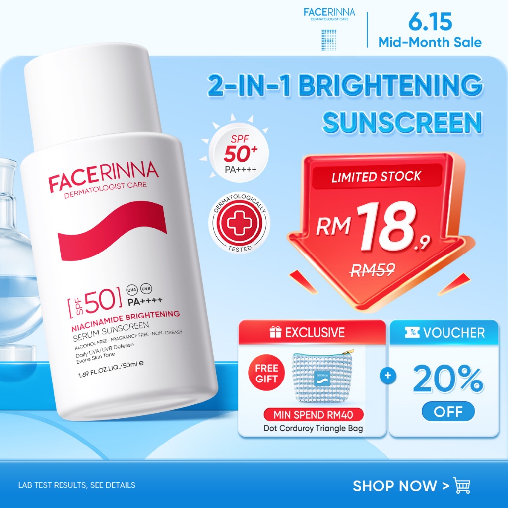 [TOP SELLER]FACERINNA-Serum Sunscreen SPF50+ PA++++ Niacinamide Brightening UVA/UVB Defense Even Skin Tone UV Protection