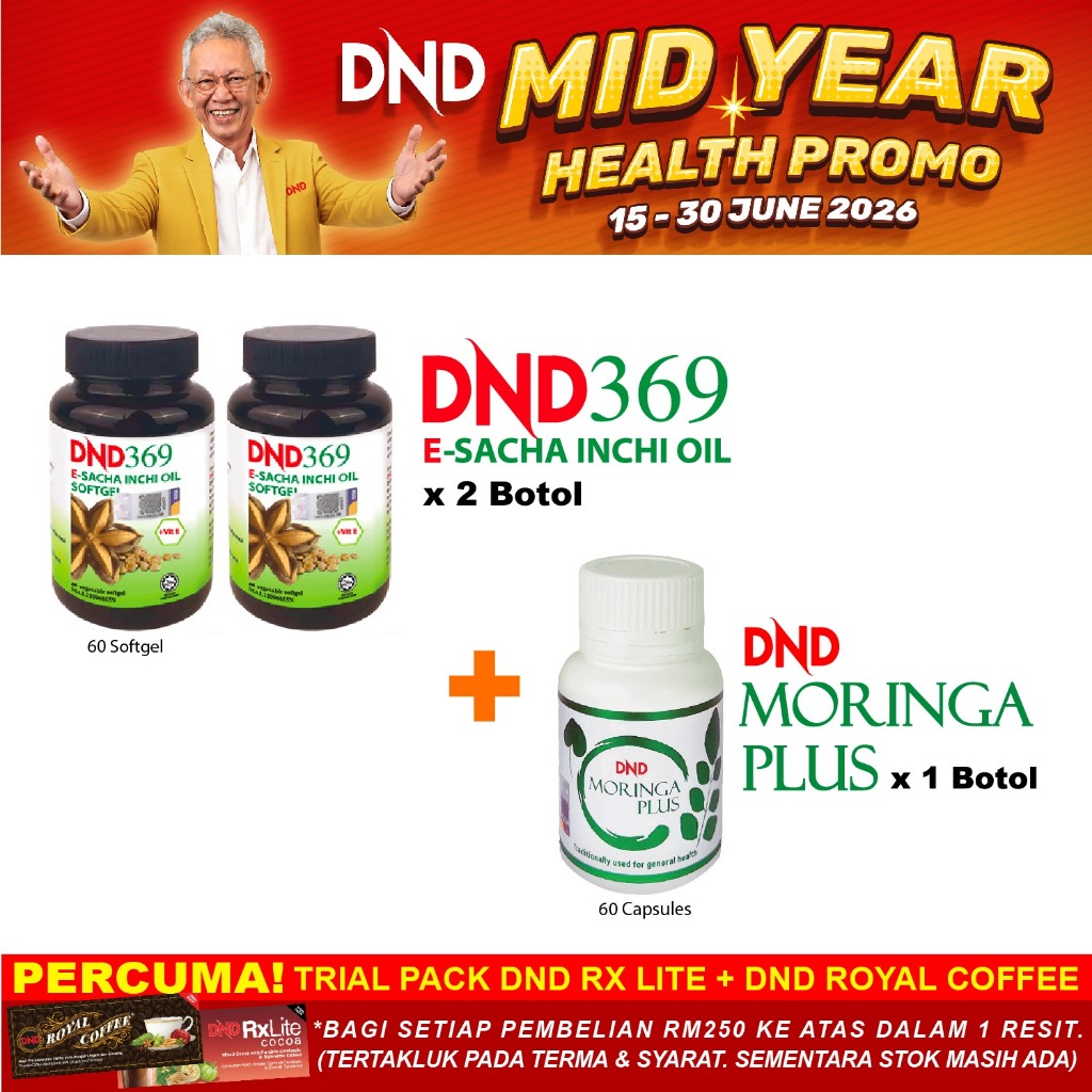 DND 369 E-Sacha Inchi Oil Softgel (2 botol x 60 biji) + DND Moringa Plus (1 botol x 60 biji)