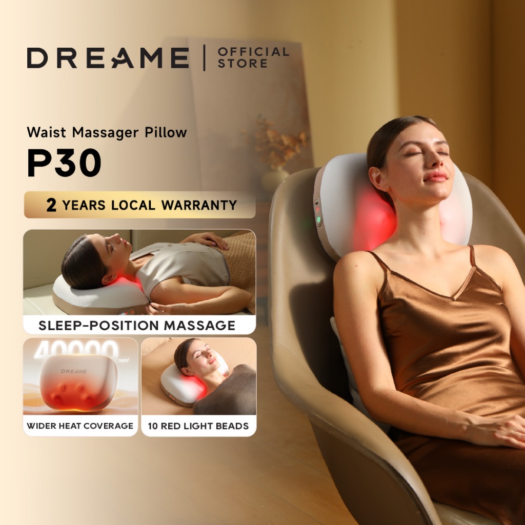 Dreame Massage Pillow P30 | Seesaw Kneading, 40000mm² Heat, Red Light, 2200mAh, 60Min, Voice Prompt