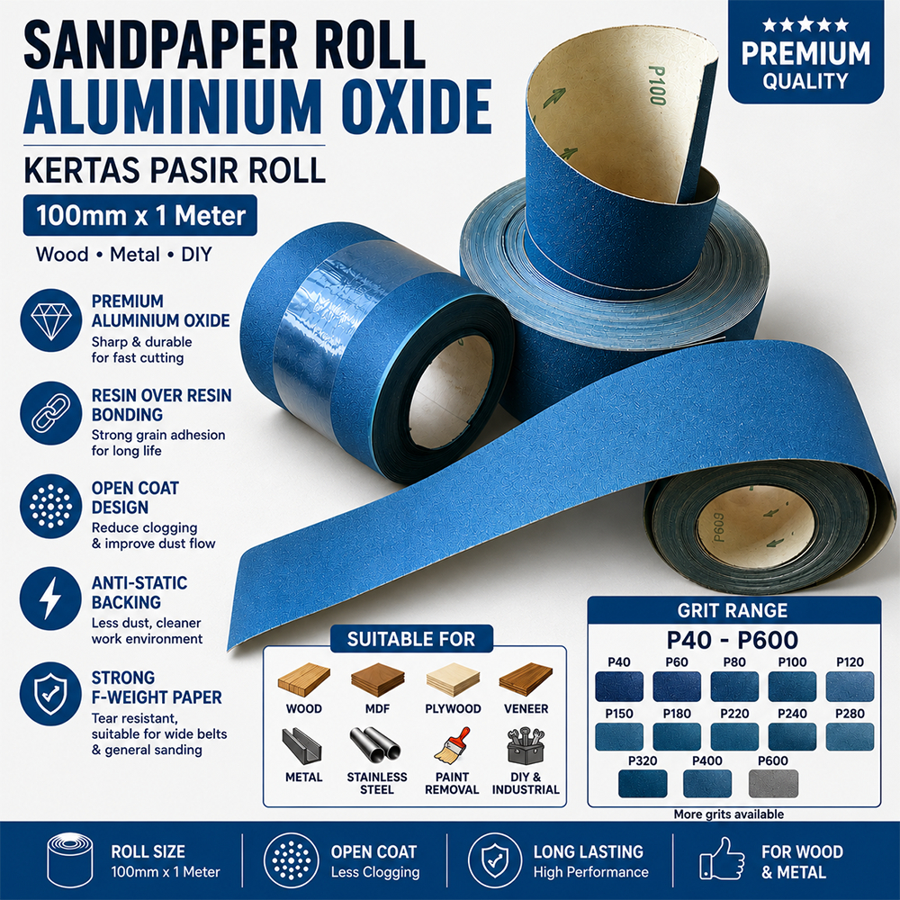 Sandpaper Roll Aluminium Oxide Kertas Pasir Roll 100mm x 1 Meter Wood Metal DIY 木工 铁工 砂纸卷 image 2