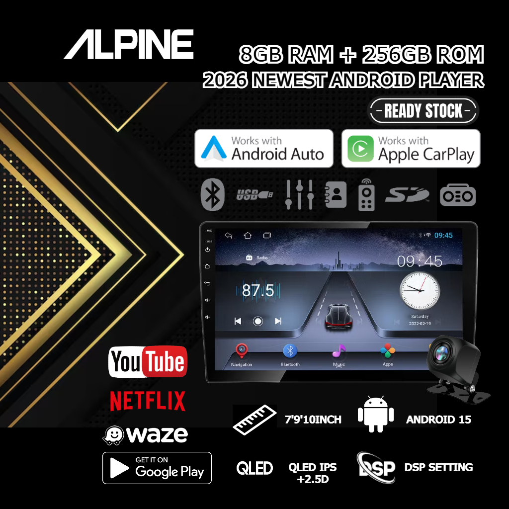 [8GB RAM+128GB ROM]2026 Newest ALPINEE STYLE Android Player 9"10" inch Octa Core Car Multimedia MP5 Player WIFI