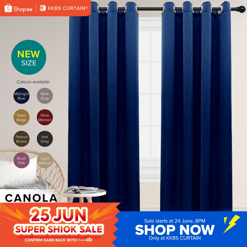 KKBS CURTAIN Canola 80%++ Blackout Curtain Ready Made Hook & Eyelet - Page 1