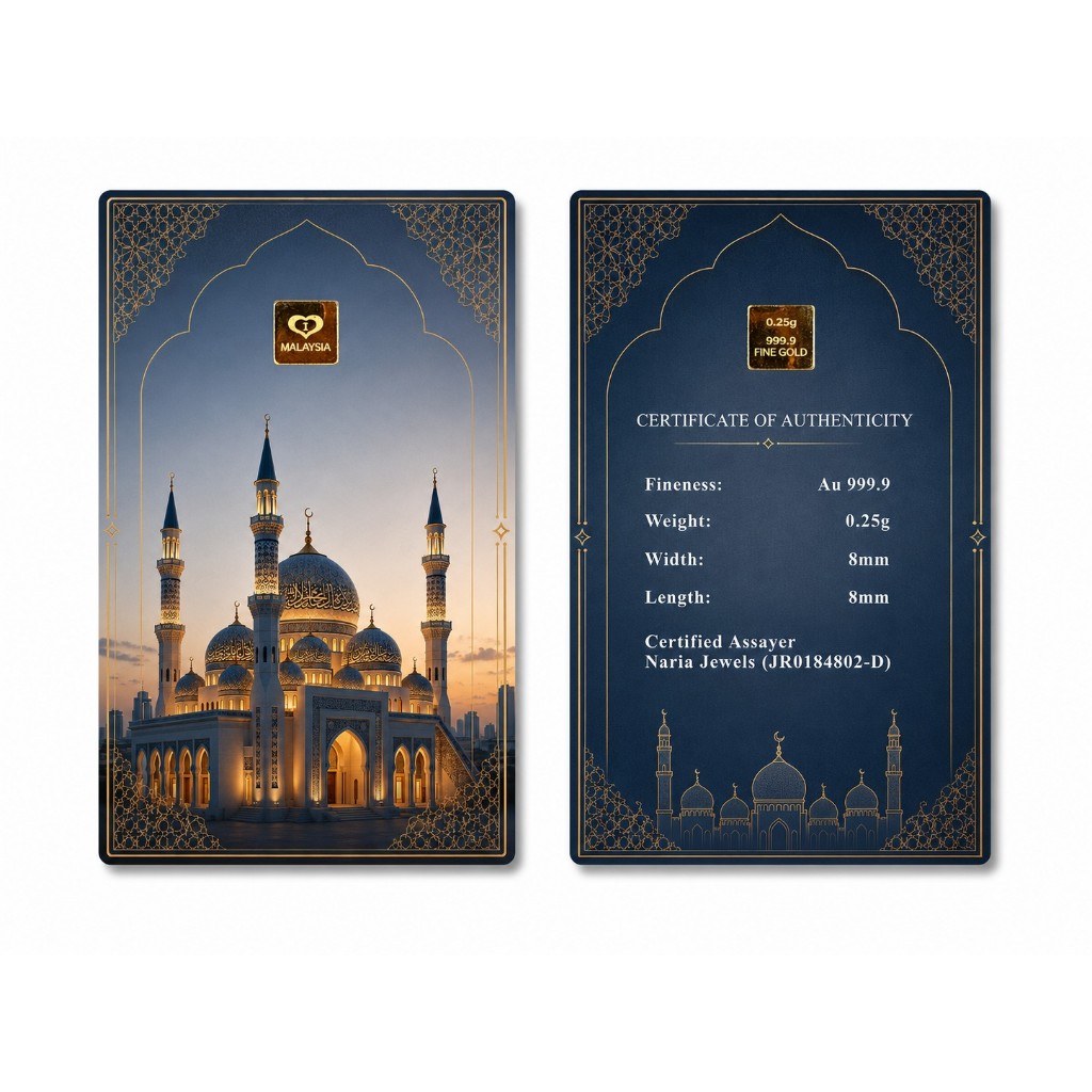 Naria 999.9/24K Gold Bar 0.25gm Edisi Masjid 2026 Pelaburan Emas Gold Investment&hellip;